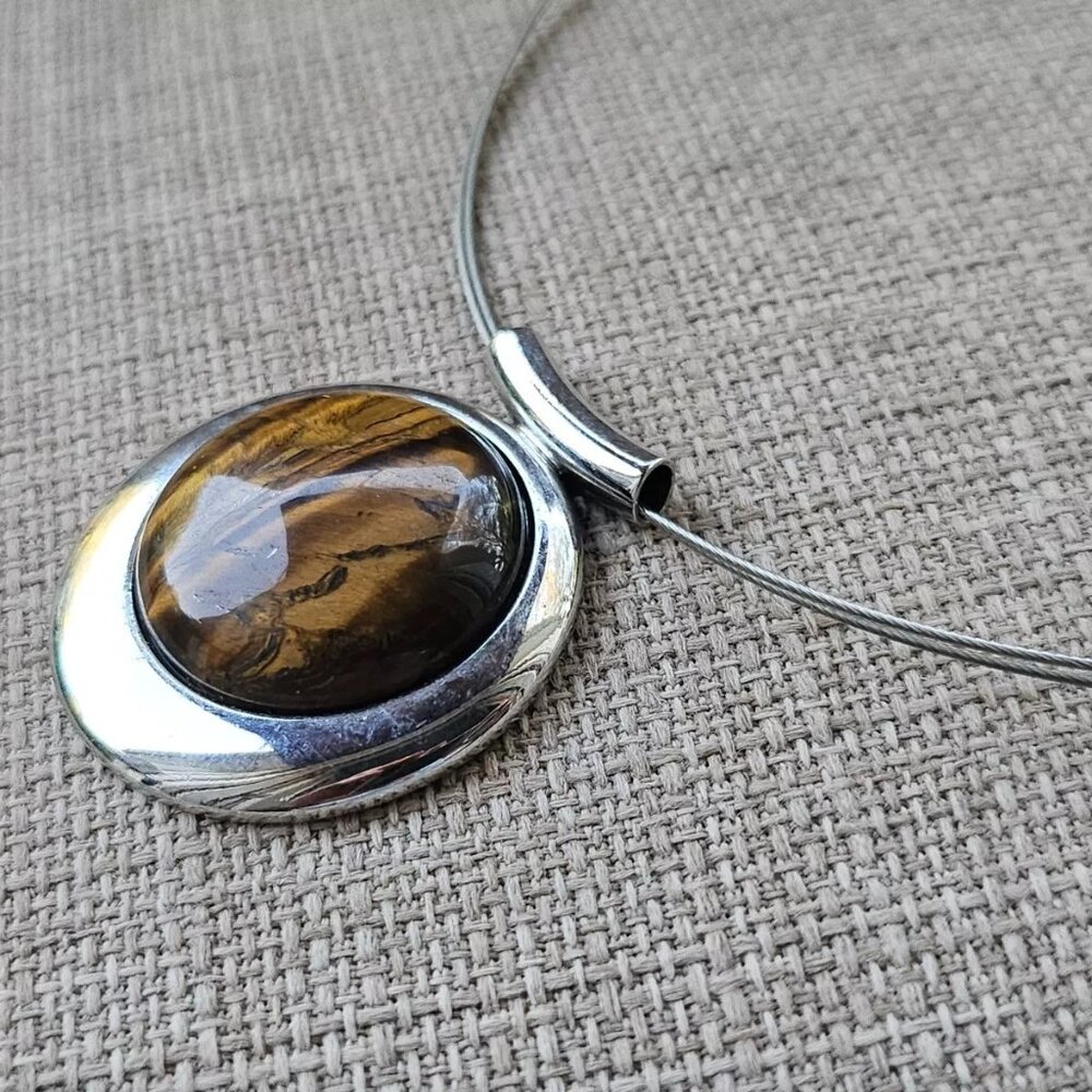 Vintage Necklace Silver Tone Wired Round Pendant Fashion Necklace Jewelry - Picture 6 of 11